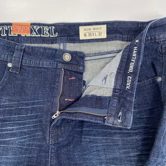 TK Axel Slim Boot Jeans Men's 36 x 32 Stretch Denim Dark Wash Distressed - Picture 3 of 13